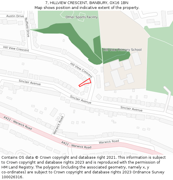 7, HILLVIEW CRESCENT, BANBURY, OX16 1BN: Location map and indicative extent of plot