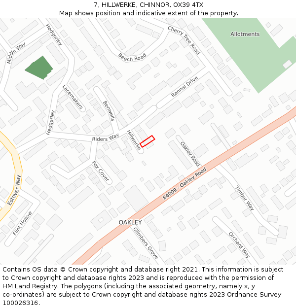 7, HILLWERKE, CHINNOR, OX39 4TX: Location map and indicative extent of plot