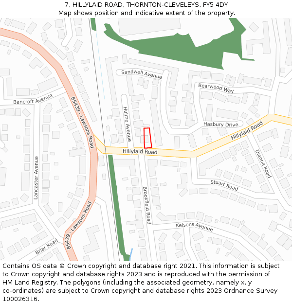 7, HILLYLAID ROAD, THORNTON-CLEVELEYS, FY5 4DY: Location map and indicative extent of plot