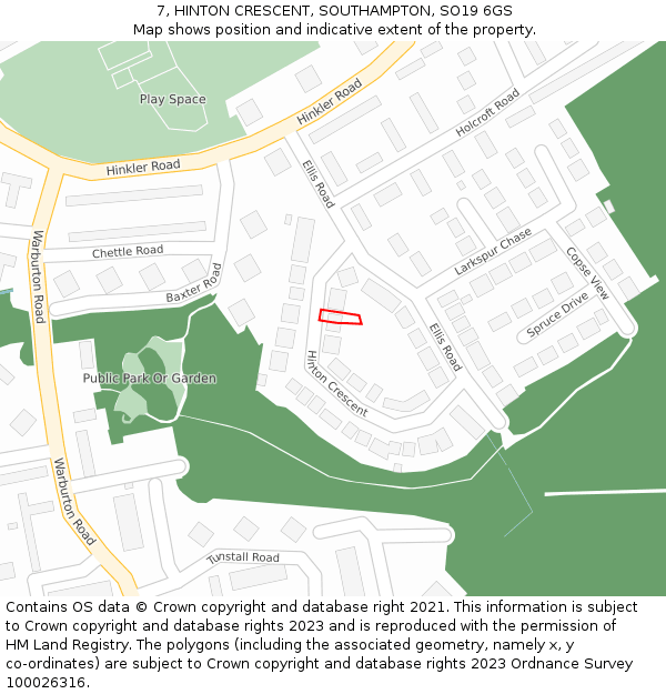 7, HINTON CRESCENT, SOUTHAMPTON, SO19 6GS: Location map and indicative extent of plot