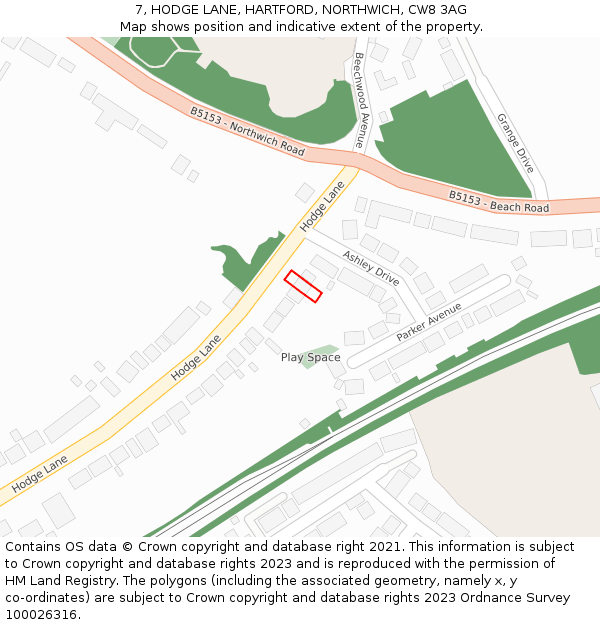 7, HODGE LANE, HARTFORD, NORTHWICH, CW8 3AG: Location map and indicative extent of plot