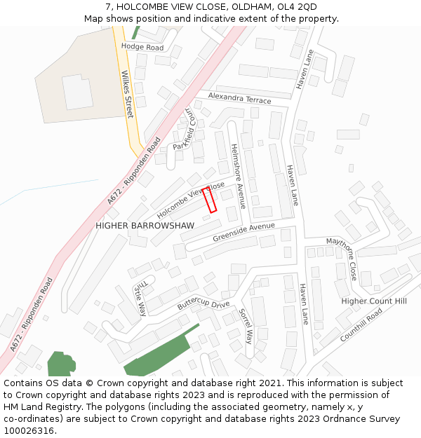 7, HOLCOMBE VIEW CLOSE, OLDHAM, OL4 2QD: Location map and indicative extent of plot