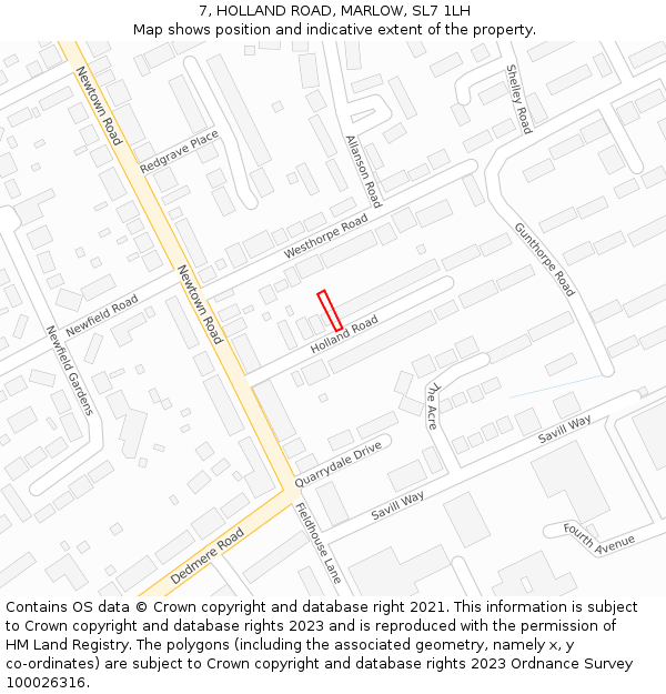 7, HOLLAND ROAD, MARLOW, SL7 1LH: Location map and indicative extent of plot