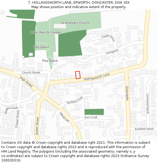 7, HOLLINGSWORTH LANE, EPWORTH, DONCASTER, DN9 1EX: Location map and indicative extent of plot