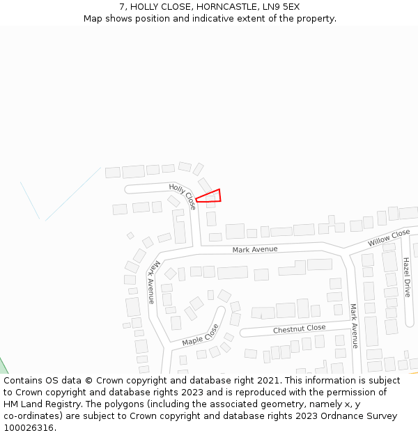 7, HOLLY CLOSE, HORNCASTLE, LN9 5EX: Location map and indicative extent of plot