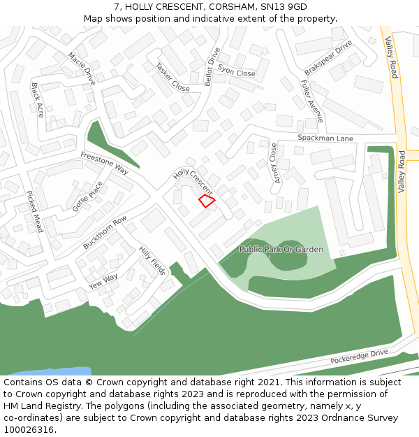 7, HOLLY CRESCENT, CORSHAM, SN13 9GD: Location map and indicative extent of plot