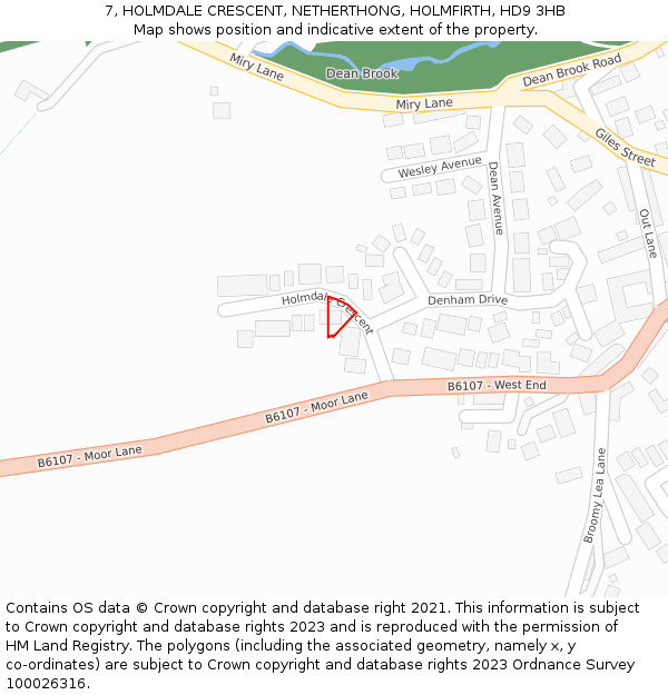 7, HOLMDALE CRESCENT, NETHERTHONG, HOLMFIRTH, HD9 3HB: Location map and indicative extent of plot
