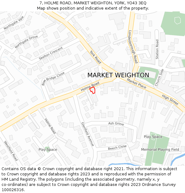 7, HOLME ROAD, MARKET WEIGHTON, YORK, YO43 3EQ: Location map and indicative extent of plot