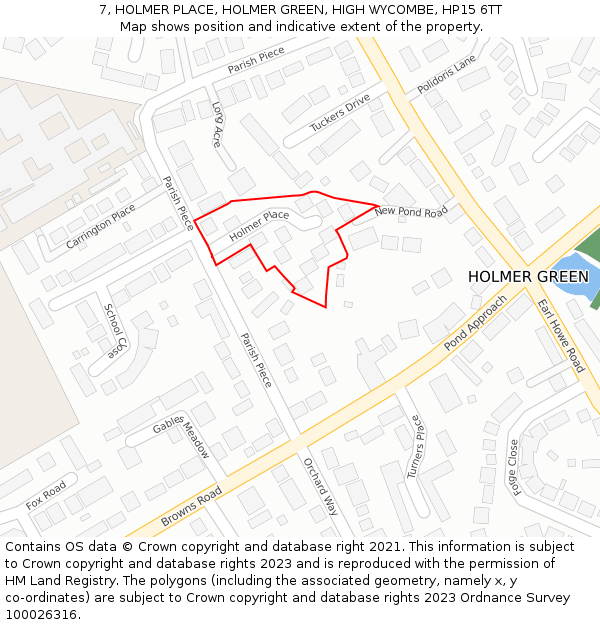 7, HOLMER PLACE, HOLMER GREEN, HIGH WYCOMBE, HP15 6TT: Location map and indicative extent of plot