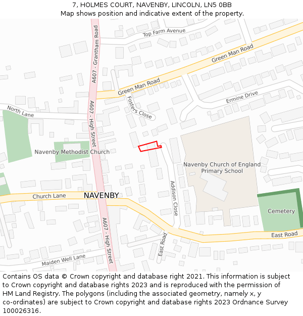 7, HOLMES COURT, NAVENBY, LINCOLN, LN5 0BB: Location map and indicative extent of plot