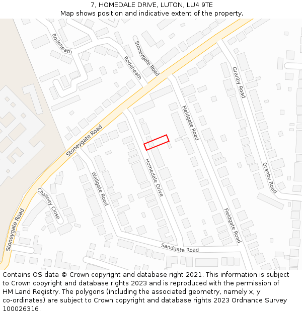 7, HOMEDALE DRIVE, LUTON, LU4 9TE: Location map and indicative extent of plot