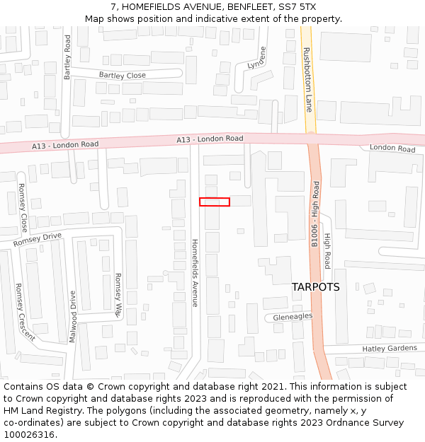 7, HOMEFIELDS AVENUE, BENFLEET, SS7 5TX: Location map and indicative extent of plot