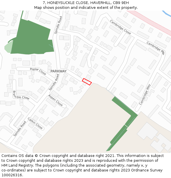 7, HONEYSUCKLE CLOSE, HAVERHILL, CB9 9EH: Location map and indicative extent of plot