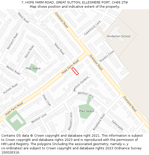 7, HOPE FARM ROAD, GREAT SUTTON, ELLESMERE PORT, CH66 2TW: Location map and indicative extent of plot