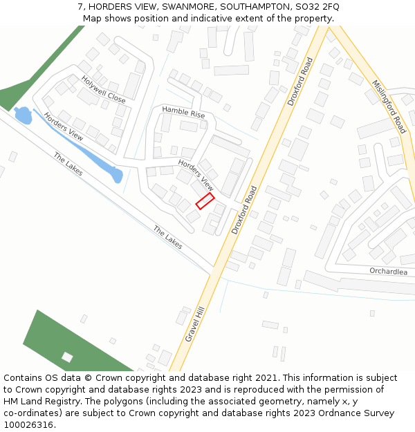 7, HORDERS VIEW, SWANMORE, SOUTHAMPTON, SO32 2FQ: Location map and indicative extent of plot