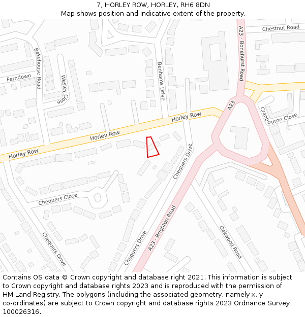 7, HORLEY ROW, HORLEY, RH6 8DN: Location map and indicative extent of plot