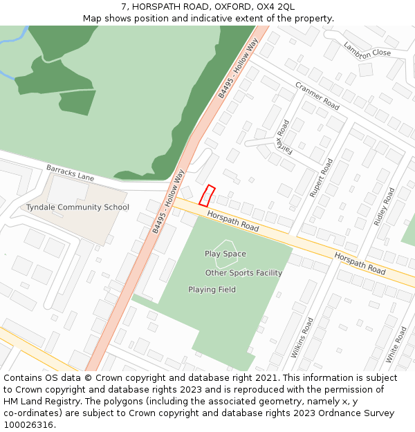 7, HORSPATH ROAD, OXFORD, OX4 2QL: Location map and indicative extent of plot