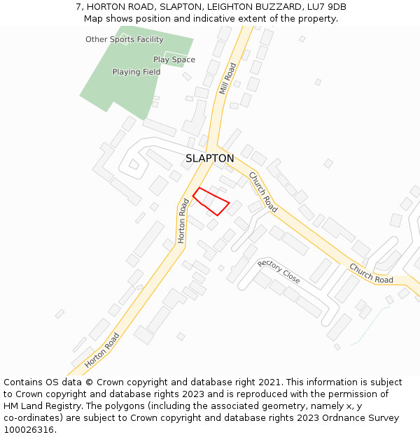 7, HORTON ROAD, SLAPTON, LEIGHTON BUZZARD, LU7 9DB: Location map and indicative extent of plot