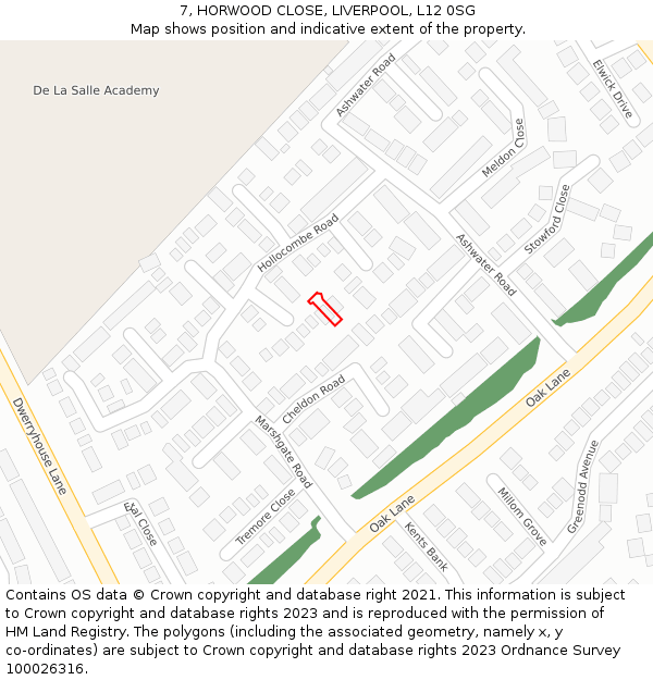 7, HORWOOD CLOSE, LIVERPOOL, L12 0SG: Location map and indicative extent of plot