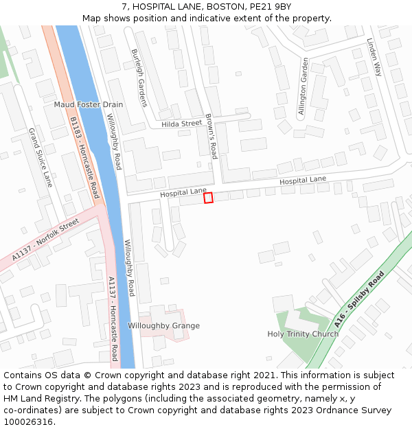 7, HOSPITAL LANE, BOSTON, PE21 9BY: Location map and indicative extent of plot