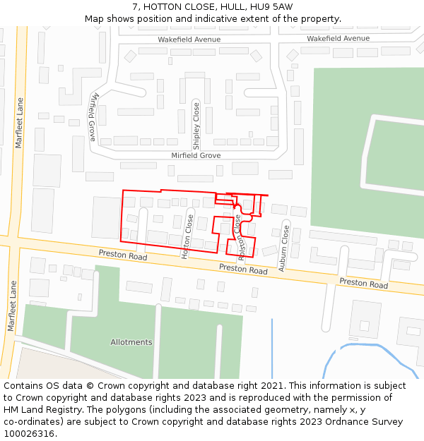 7, HOTTON CLOSE, HULL, HU9 5AW: Location map and indicative extent of plot