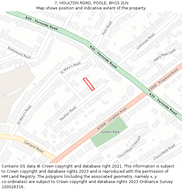 7, HOULTON ROAD, POOLE, BH15 2LN: Location map and indicative extent of plot