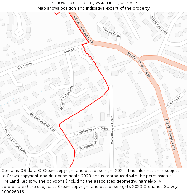 7, HOWCROFT COURT, WAKEFIELD, WF2 6TP: Location map and indicative extent of plot