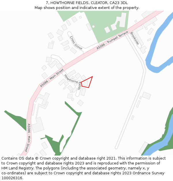 7, HOWTHORNE FIELDS, CLEATOR, CA23 3DL: Location map and indicative extent of plot