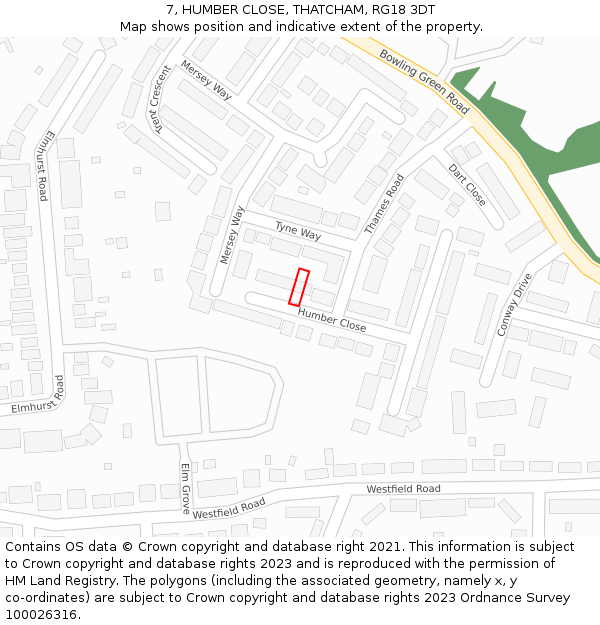 7, HUMBER CLOSE, THATCHAM, RG18 3DT: Location map and indicative extent of plot