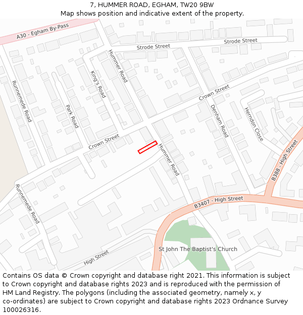 7, HUMMER ROAD, EGHAM, TW20 9BW: Location map and indicative extent of plot