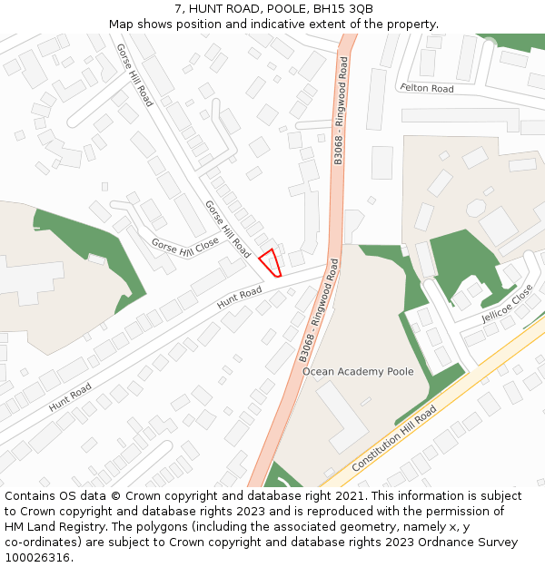 7, HUNT ROAD, POOLE, BH15 3QB: Location map and indicative extent of plot