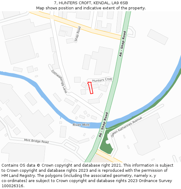 7, HUNTERS CROFT, KENDAL, LA9 6SB: Location map and indicative extent of plot