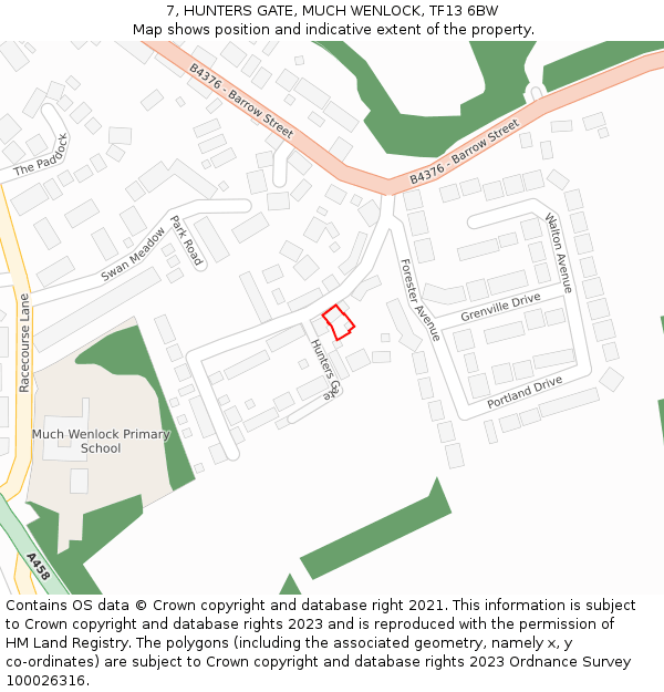 7, HUNTERS GATE, MUCH WENLOCK, TF13 6BW: Location map and indicative extent of plot