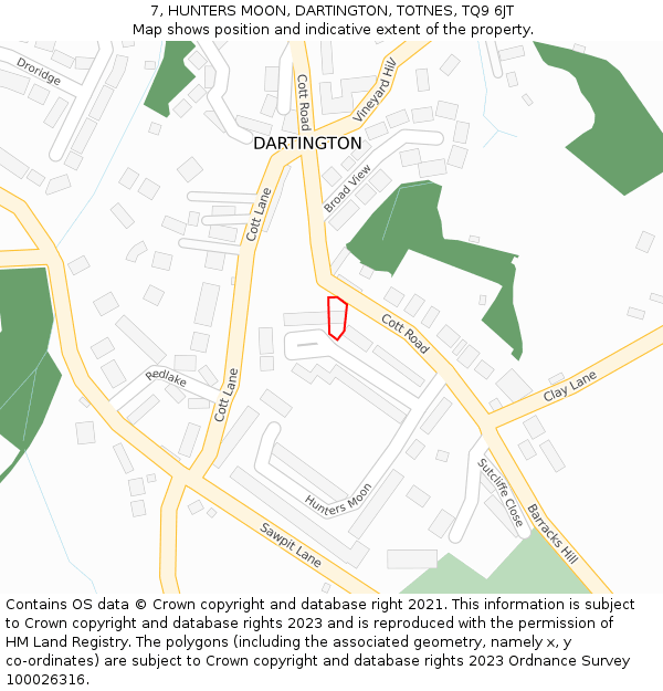 7, HUNTERS MOON, DARTINGTON, TOTNES, TQ9 6JT: Location map and indicative extent of plot