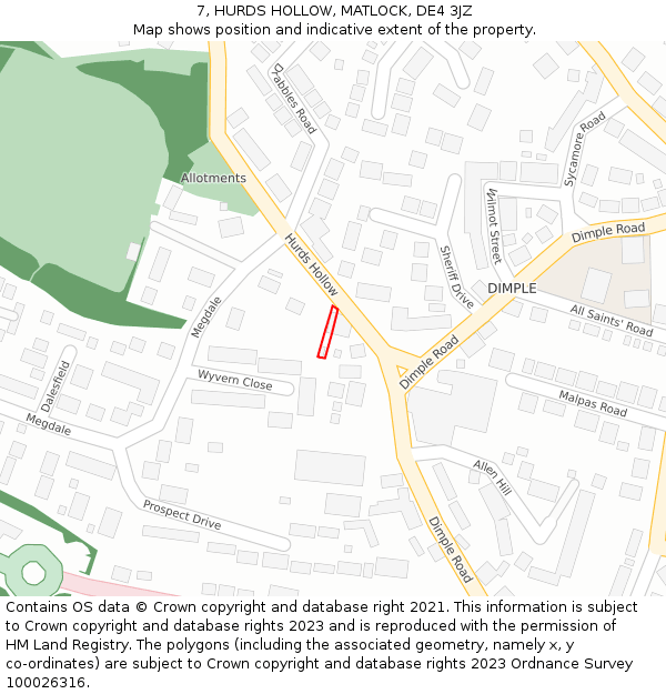 7, HURDS HOLLOW, MATLOCK, DE4 3JZ: Location map and indicative extent of plot