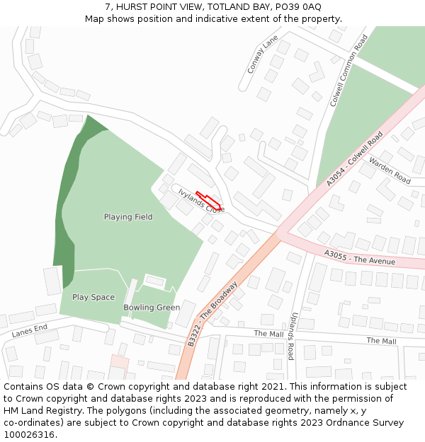 7, HURST POINT VIEW, TOTLAND BAY, PO39 0AQ: Location map and indicative extent of plot