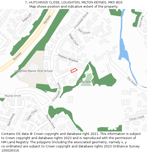 7, HUTCHINGS CLOSE, LOUGHTON, MILTON KEYNES, MK5 8DS: Location map and indicative extent of plot