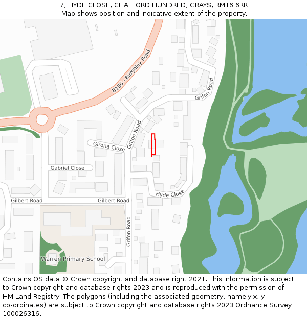 7, HYDE CLOSE, CHAFFORD HUNDRED, GRAYS, RM16 6RR: Location map and indicative extent of plot