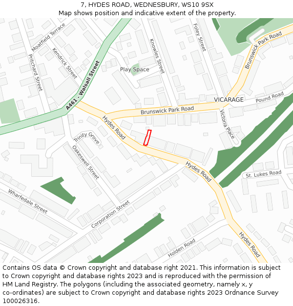 7, HYDES ROAD, WEDNESBURY, WS10 9SX: Location map and indicative extent of plot