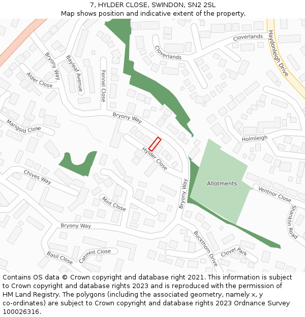 7, HYLDER CLOSE, SWINDON, SN2 2SL: Location map and indicative extent of plot