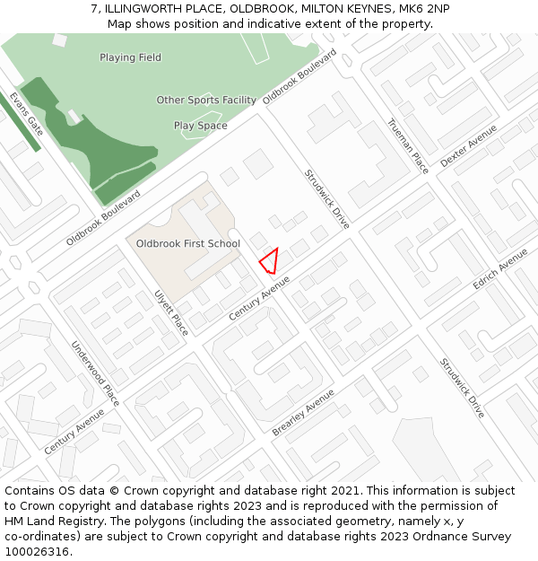 7, ILLINGWORTH PLACE, OLDBROOK, MILTON KEYNES, MK6 2NP: Location map and indicative extent of plot