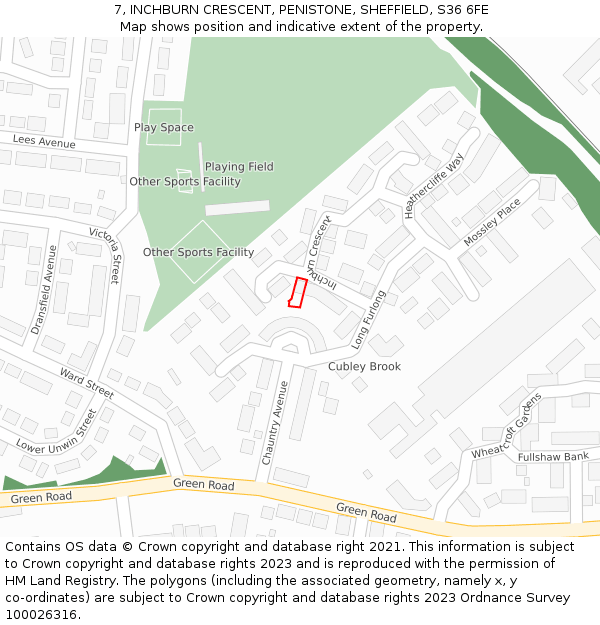 7, INCHBURN CRESCENT, PENISTONE, SHEFFIELD, S36 6FE: Location map and indicative extent of plot