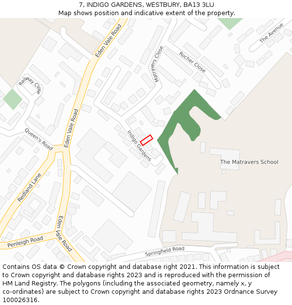 7, INDIGO GARDENS, WESTBURY, BA13 3LU: Location map and indicative extent of plot