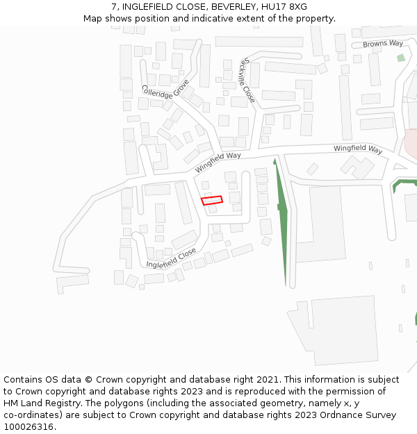 7, INGLEFIELD CLOSE, BEVERLEY, HU17 8XG: Location map and indicative extent of plot