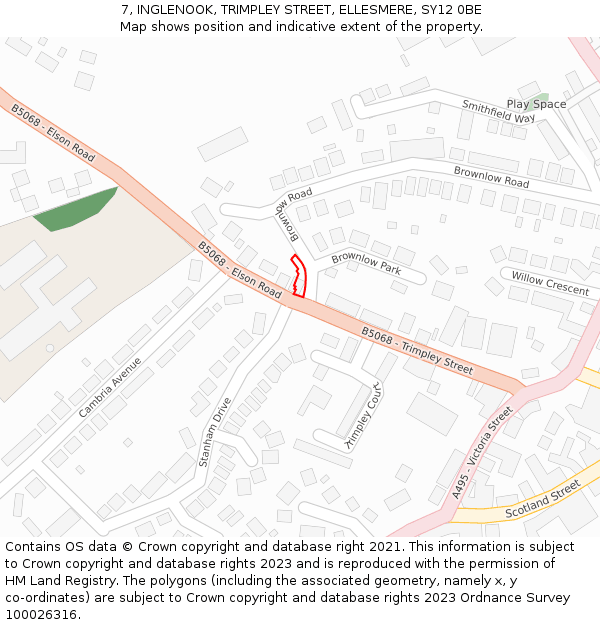 7, INGLENOOK, TRIMPLEY STREET, ELLESMERE, SY12 0BE: Location map and indicative extent of plot