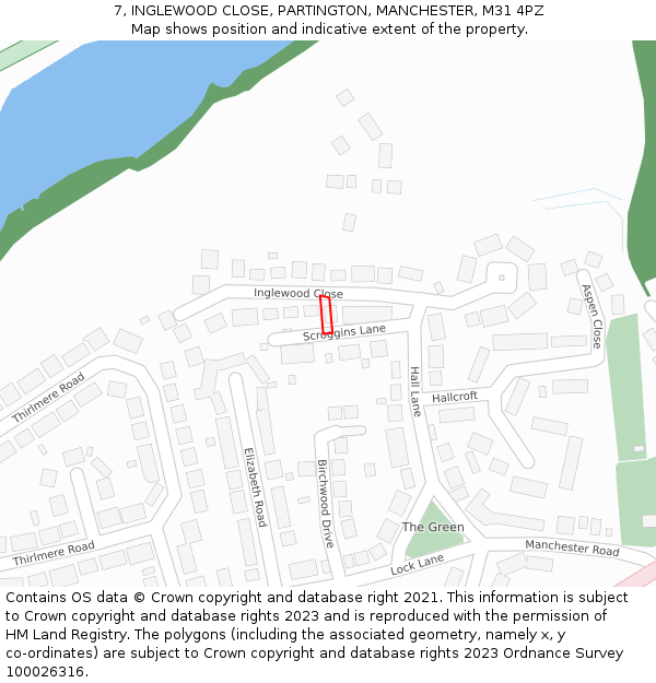 7, INGLEWOOD CLOSE, PARTINGTON, MANCHESTER, M31 4PZ: Location map and indicative extent of plot