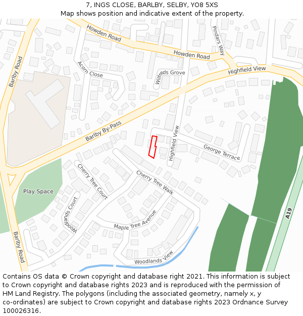 7, INGS CLOSE, BARLBY, SELBY, YO8 5XS: Location map and indicative extent of plot