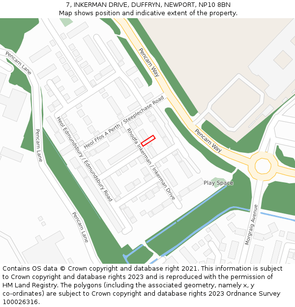 7, INKERMAN DRIVE, DUFFRYN, NEWPORT, NP10 8BN: Location map and indicative extent of plot