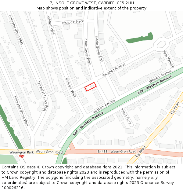 7, INSOLE GROVE WEST, CARDIFF, CF5 2HH: Location map and indicative extent of plot