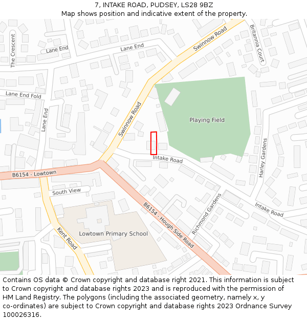 7, INTAKE ROAD, PUDSEY, LS28 9BZ: Location map and indicative extent of plot